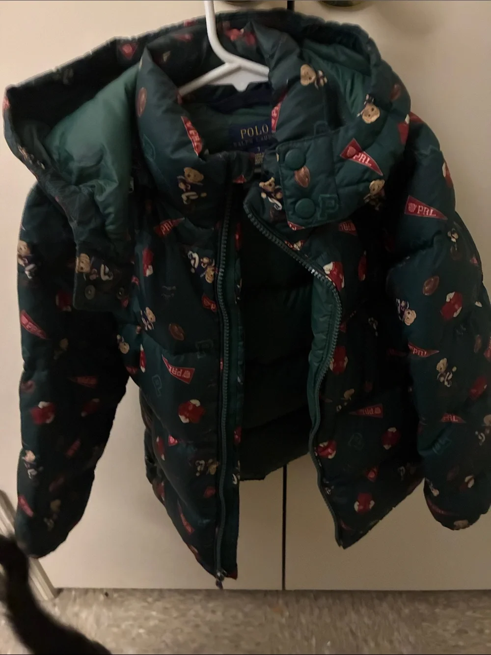 Polo by Ralph Lauren Dark Green Teddy Bear Print Puffer Jacket
